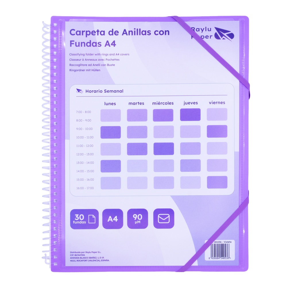 CARPETA PP RAYLU PAPER ESPIRAL 30 FUNDAS A4 VIOLETA PORTADA PERSONALIZABLE