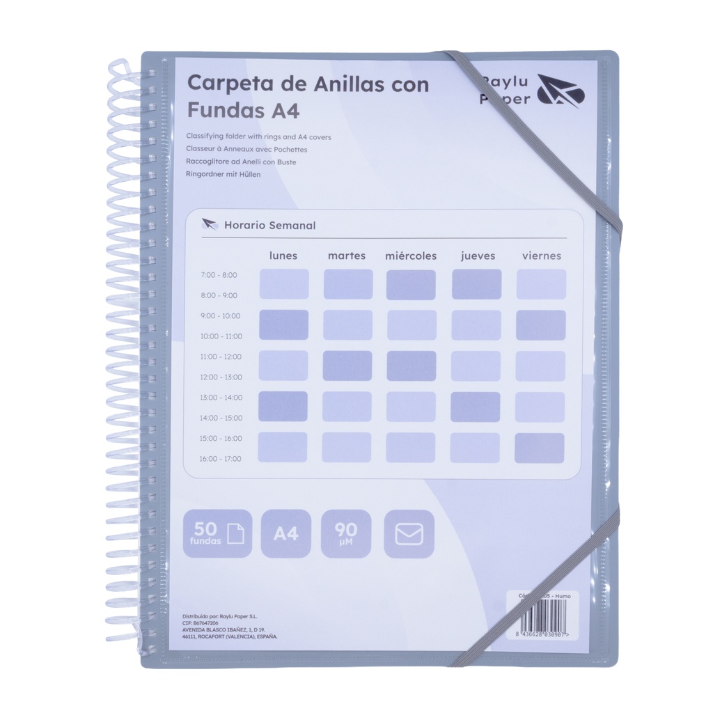 CARPETA PP RAYLU PAPER ESPIRAL 50 FUNDAS A4 HUMO PORTADA PERSONALIZABLE