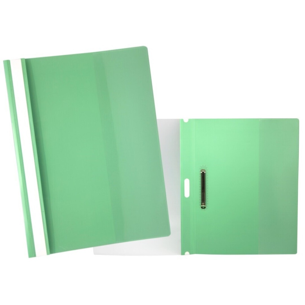DOSIER FASTENER EN PP VERDE – LOMO RECTO, FRONTAL TRANSPARENTE Y TRASERA OPACA – FORMATO FOLIO Y 4º – 25 UDS (PACK)