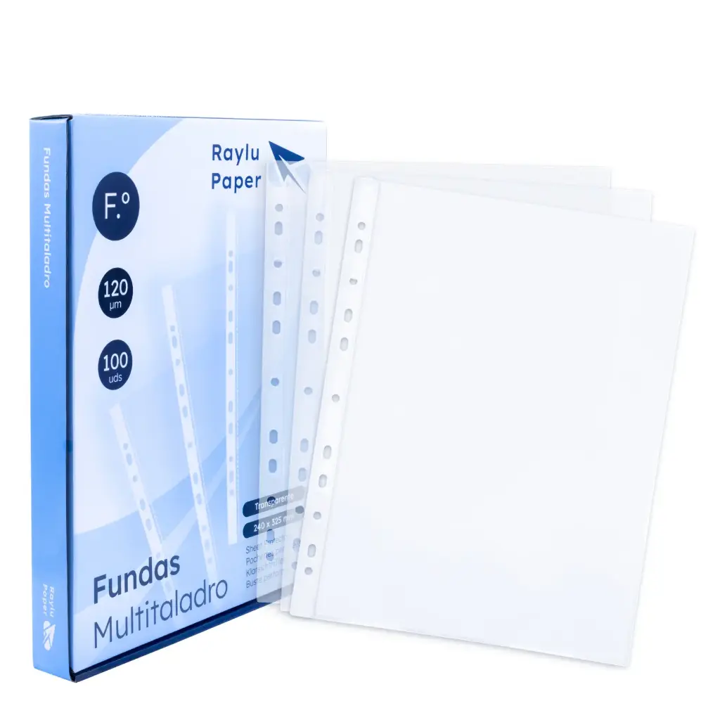 FUNDAS MULTITALADRO FOLIO 120 MICRAS 100 UNIDADES TRANSPARENTE CRISTAL RAYLU
