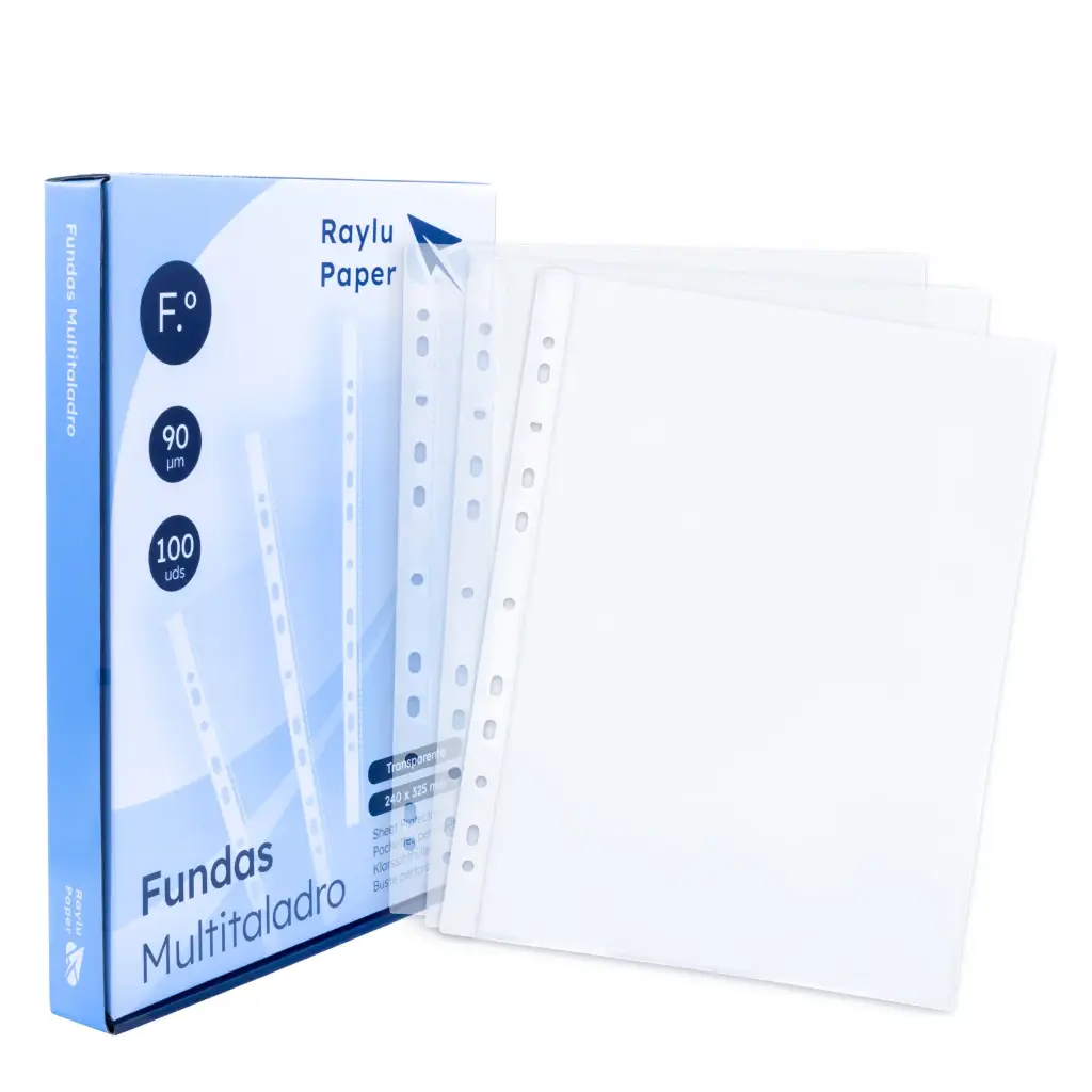 FUNDAS MULTITALADRO FOLIO 90 MICRAS 100 UNIDADES TRANSPARENTE CRISTAL RAYLU