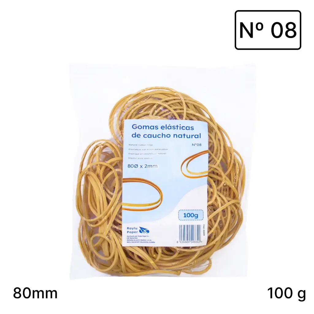 ANILLOS DE CAUCHO Nº08 RAYLU– BOLSA 100 GRAMOS