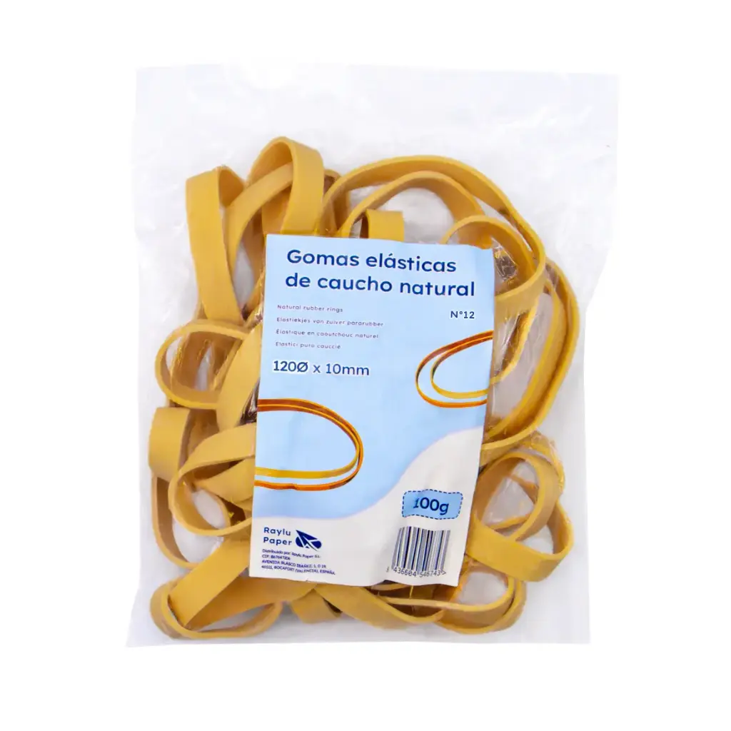 BANDAS ELASTICAS CAUCHO RAYLU  Nº12 120X10MM BOLSA 100 GRAMOS