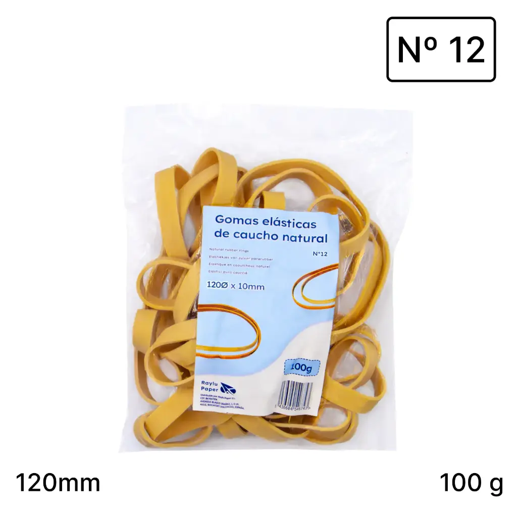BANDAS ELASTICAS CAUCHO RAYLU  Nº12 120X10MM BOLSA 100 GRAMOS