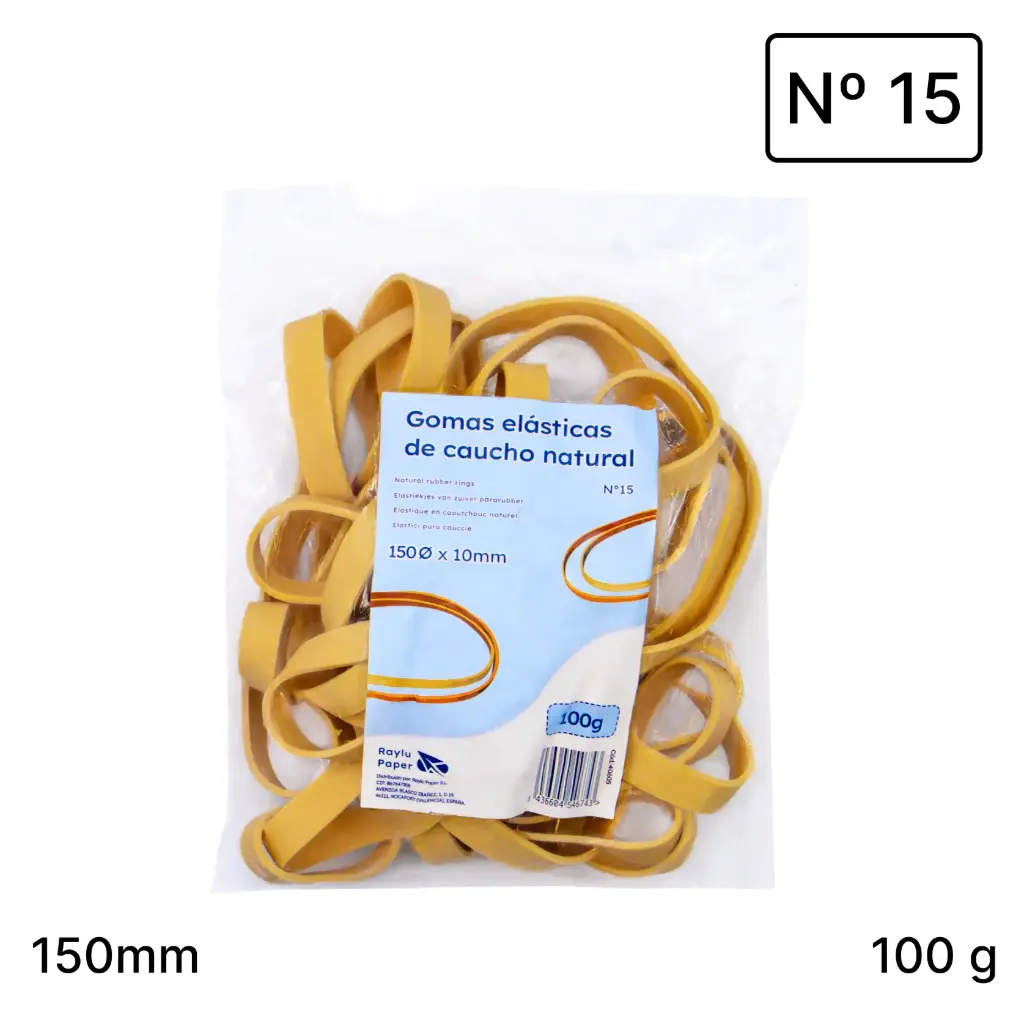 BANDAS ELASTICAS CAUCHO RAYLU  Nº15 150X10MM BOLSA 100 GRAMOS