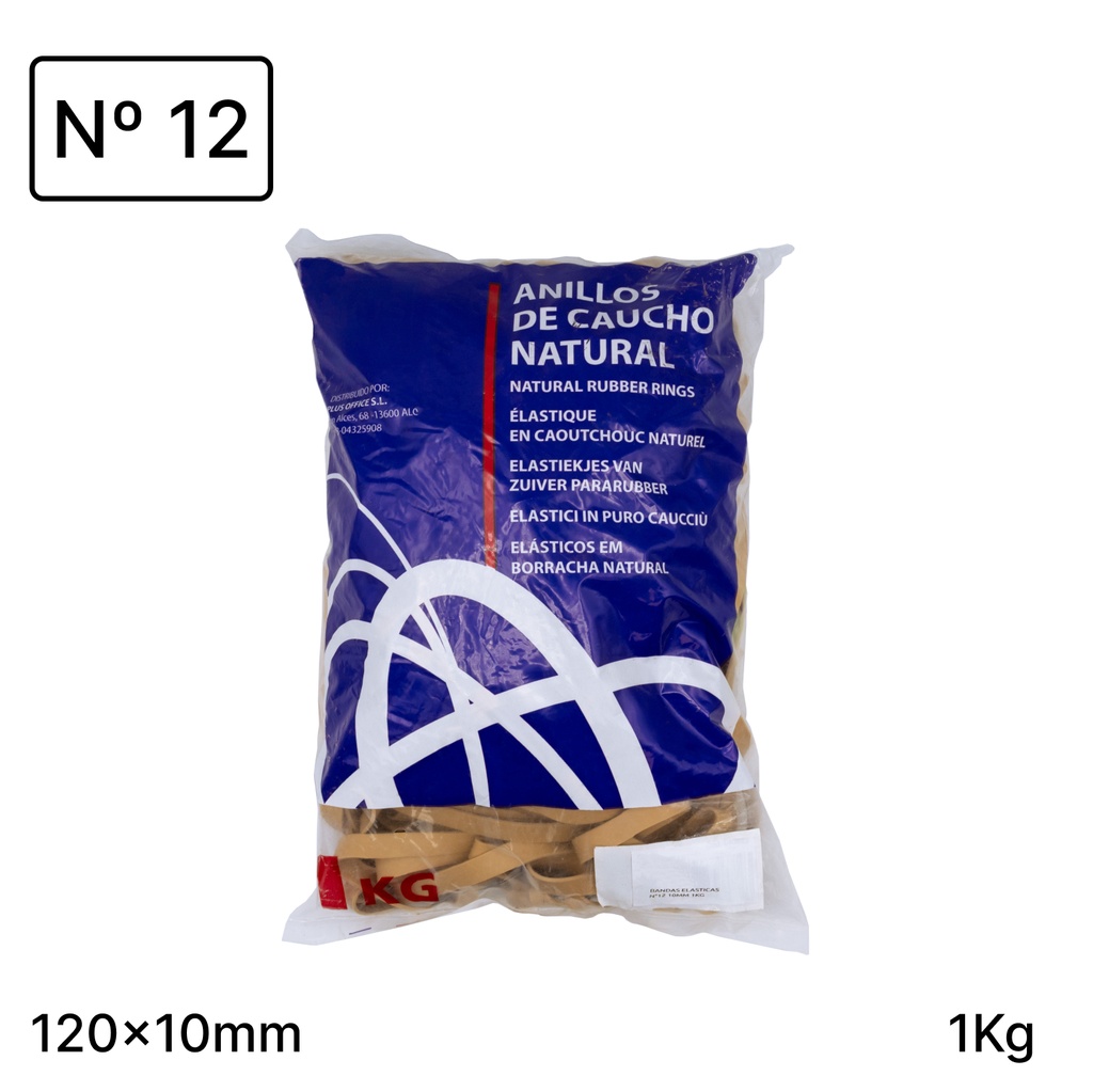 BANDAS ELASTICAS CAUCHO RAYLU N12 120X10MM BOLSA 1 KILO