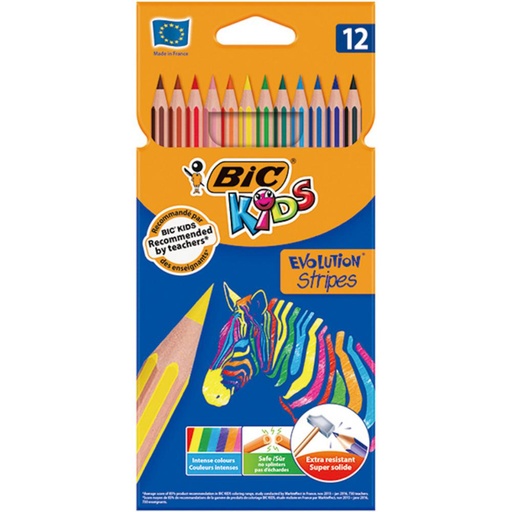 [649790] LÁPICES DE COLORES BIC EVOLUTION STRIPES – CAJA 12 COLORES SURTIDOS