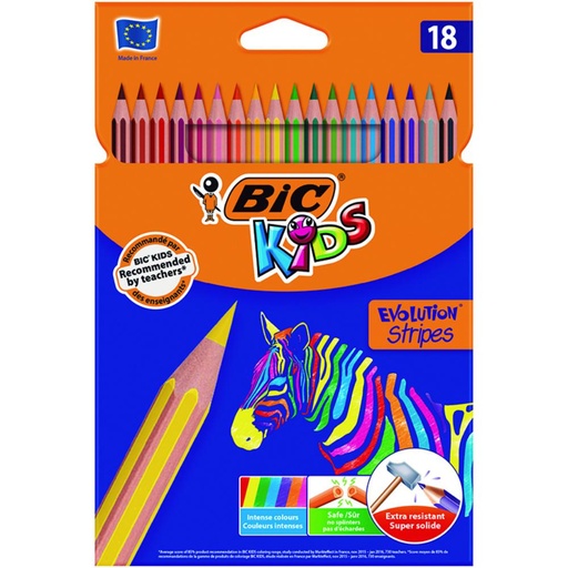 [649581] LÁPICES DE COLORES BIC EVOLUTION STRIPES – CAJA 18 COLORES SURTIDOS