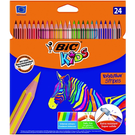[649791] LÁPICES DE COLORES BIC EVOLUTION STRIPES – CAJA 24 COLORES SURTIDOS
