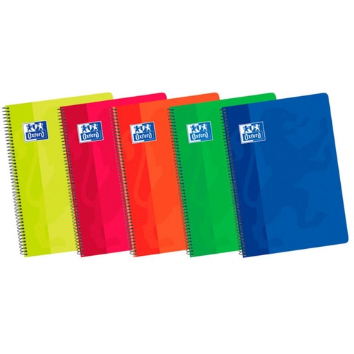 [029113] BLOC OXFORD FOLIO ESPIRAL CUADRÍCULA 4 MM – 80 HOJAS, TAPA BÁSICA BLANDA, 222 × 310 MM, CANTOS REDONDEADOS (COLORES SURTIDOS)