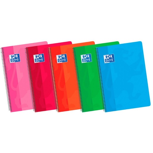 [028585] BLOC OXFORD FOLIO ESPIRAL HORIZONTAL – 80 HOJAS, TAPA BÁSICA BLANDA PLASTIFICADA, PAPEL OPTIK®, COLORES SURTIDOS