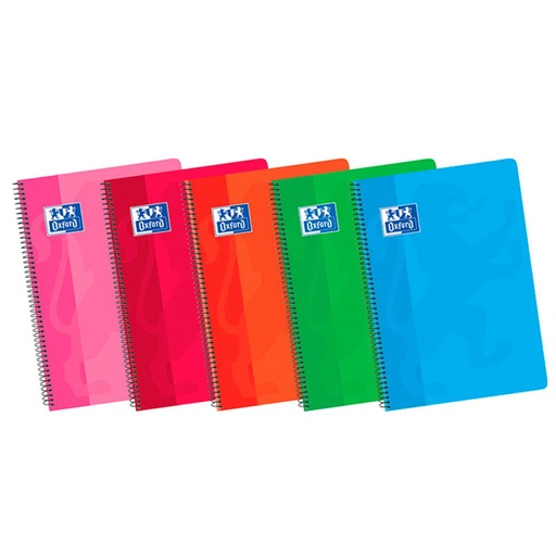 [028588] BLOC OXFORD FOLIO ESPIRAL LISO – 80 HOJAS, TAPA BÁSICA BLANDA PLASTIFICADA, PAPEL OPTIK®, COLORES SURTIDOS