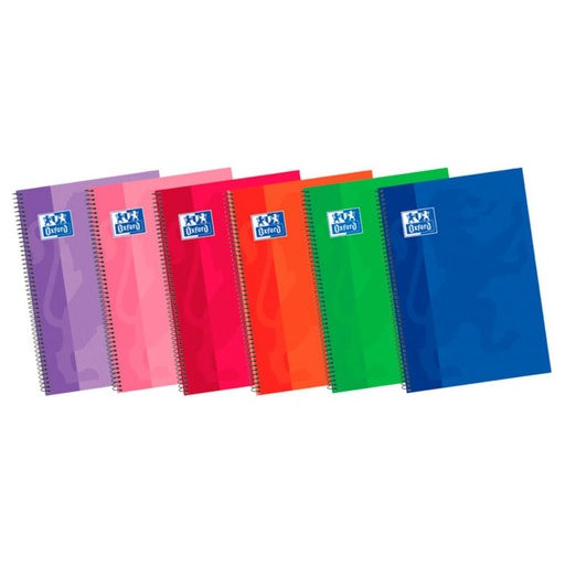 [028593] BLOC OXFORD FOLIO ESPIRAL RAYADO HORIZONTAL – 80 HOJAS 90 G/M², TAPA EXTRADURA, PAPEL OPTIK®, 215×310 MM, COLORES SURTIDOS