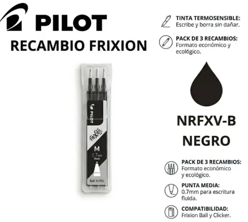 [119295] RECAMBIO PILOT FRIXION BALL NEGRO BLISTER 3 UNIDADES