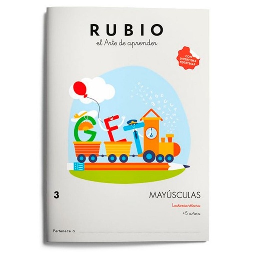 [630790] CUADERNO RUBIO 3 MAYÚSCULAS – LECTOESCRITURA DE LA A A LA Z (+5 AÑOS) · A4 · CON PEGATINAS