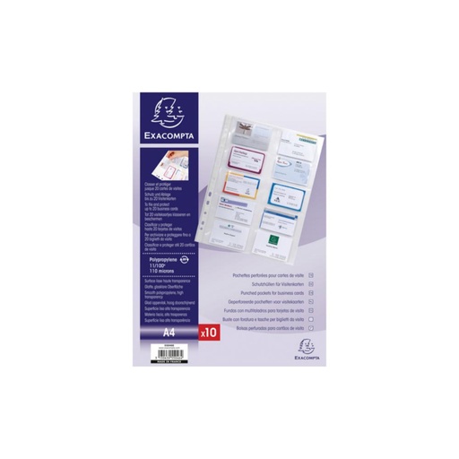 [181056] EXACOMPTA – PÁGINAS PARA TARJETAS DE VISITA A4 TRANSPARENTES (PAQUETE DE 10)
