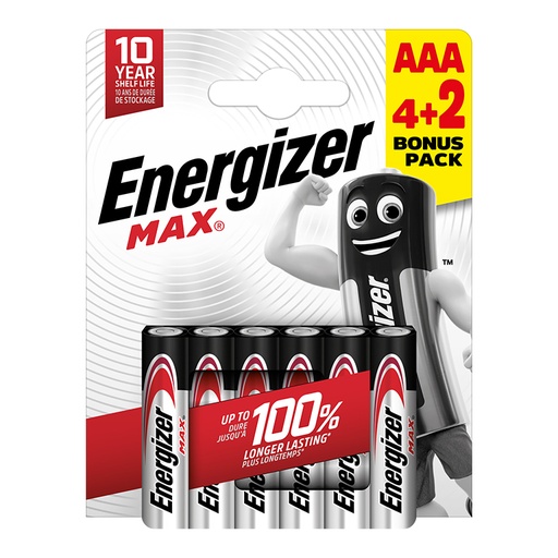 [221457] PILAS ENERGIZER MAX POWER AAA (LR03) – PACK 6 UNIDADES