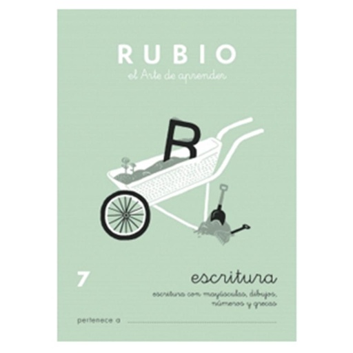 [630333] CUADERNO RUBIO 7 ESCRITURA – MAYÚSCULAS, MINÚSCULAS, NÚMEROS Y GRECAS (+7 AÑOS) · A5, 20 PÁGINAS
