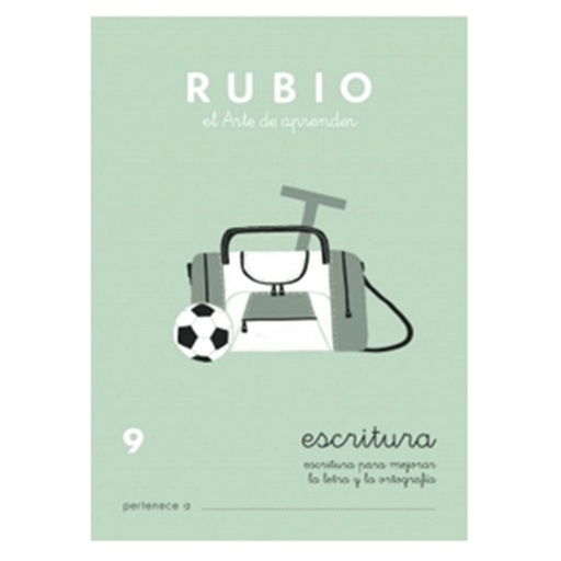 [630335] CUADERNO RUBIO 9 ESCRITURA – MAYÚSCULAS, MINÚSCULAS, NÚMEROS Y GRECAS (+8 AÑOS) · A5, 20 PÁGINAS