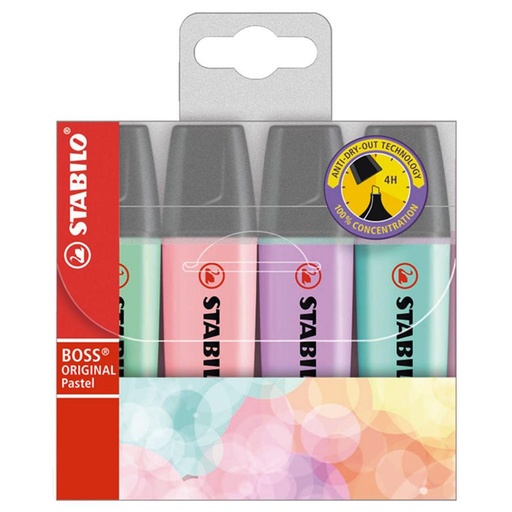 [081500] ROTULADOR STABILO BOSS FLUORESCENTE 70 PASTEL ESTUCHE DE 4 UNIDADES COLORES SURTIDOS
