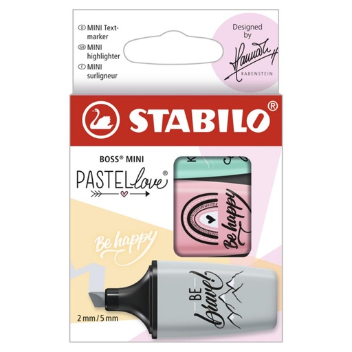 [081562] ROTULADOR STABILO BOSS MINI PASTEL LOVE – ESTUCHE 3 UNIDADES (PIZCA DE MENTA · RUBOR ROSA · TOQUE DE TURQUESA)