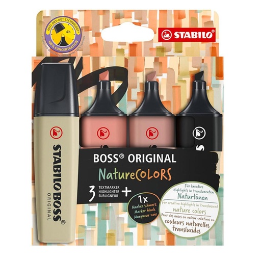 [081644] ROTULADOR STABILO BOSS PASTEL FLUORESCENTE NATURE COLORS – ESTUCHE DE 4 COLORES SURTIDOS