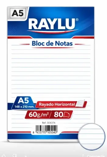 [001976] BLOC NOTAS MICROPERFORADO A5 60 GAMOS 80 HOJAS HORIZONTAL