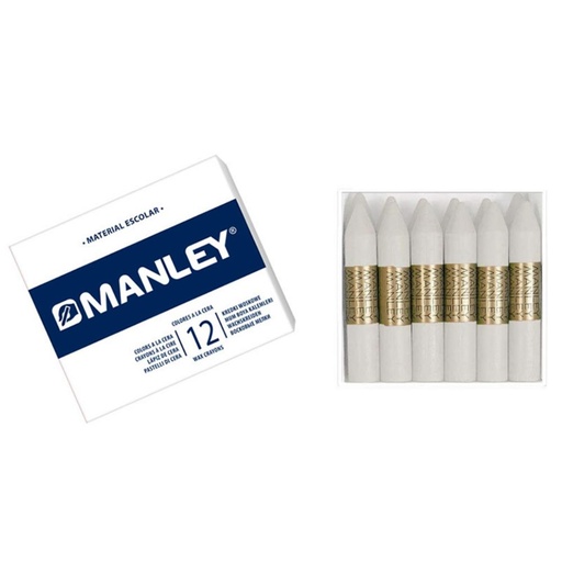 [630588] CERAS MANLEY Nº1 BLANCO— ESTUCHE 12 UNICOLOR · CERA BLANDA · TRAZO SUAVE Y CUBRIENTE · IDEALES PARA ESCUELA Y BELLAS ARTES