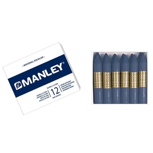 [630827] CERAS MANLEY Nº18 AZUL ULTRAMAR— ESTUCHE 12 UNICOLOR · CERA BLANDA · TRAZO SUAVE Y CUBRIENTE · IDEALES PARA ESCUELA Y BELLAS ARTES