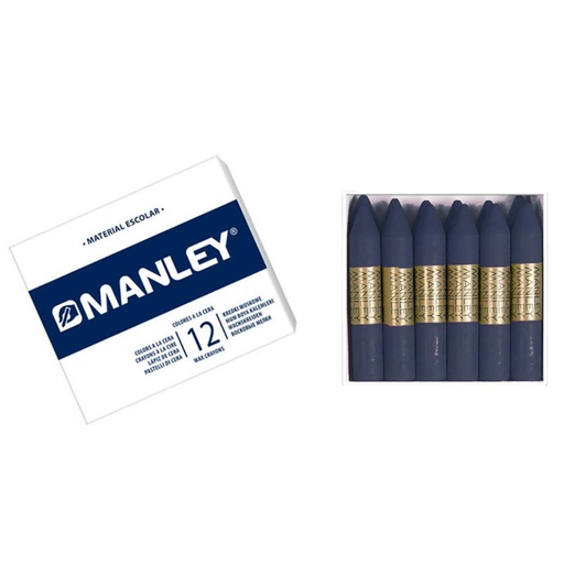 [630828] CERAS MANLEY Nº19 AZUL PRUSIA— ESTUCHE 12 UNICOLOR · CERA BLANDA · TRAZO SUAVE Y CUBRIENTE · IDEALES PARA ESCUELA Y BELLAS ARTES