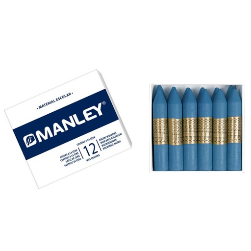 [630829] CERAS MANLEY Nº20 AZUL COBALTO— ESTUCHE 12 UNICOLOR · CERA BLANDA · TRAZO SUAVE Y CUBRIENTE · IDEALES PARA ESCUELA Y BELLAS ARTES