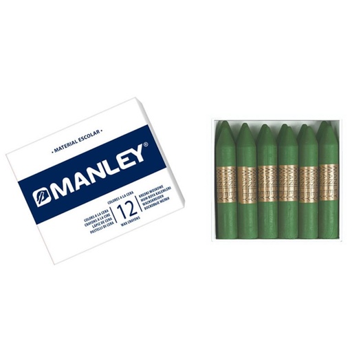 [630599] CERAS MANLEY Nº21 VERDE NATURAL— ESTUCHE 12 UNICOLOR · CERA BLANDA · TRAZO SUAVE Y CUBRIENTE · IDEALES PARA ESCUELA Y BELLAS ARTES