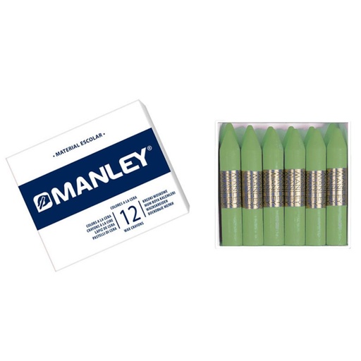 [630600] CERAS MANLEY Nº22 VERDE AMARILLENTO— ESTUCHE 12 UNICOLOR · CERA BLANDA · TRAZO SUAVE Y CUBRIENTE · IDEALES PARA ESCUELA Y BELLAS ARTES