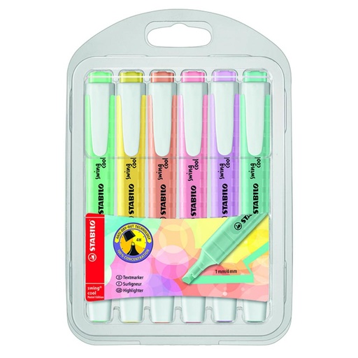 [081413] ROTULADOR STABILO FLUORESCENTE SWING COOL PASTEL (BOLSA 6 UD. SURTIDAS)