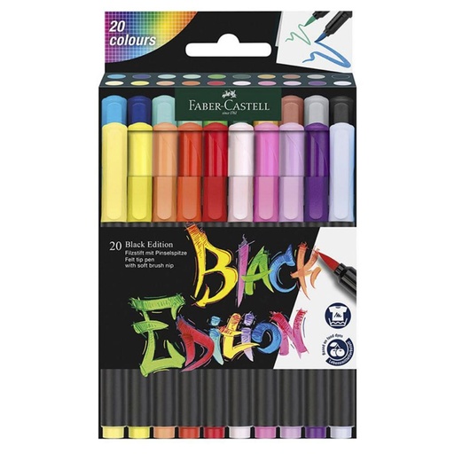 [081660] ROTULADOR FABER CASTEL BLACK EDITION – ROTULADORES PUNTA DE PINCEL – PACK 20 COLORES SURTIDOS