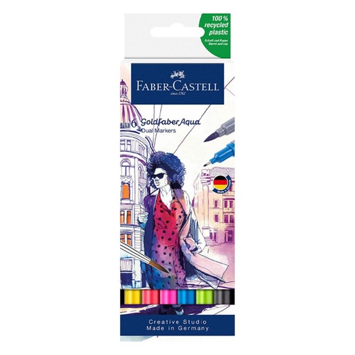 [081607] ROTULADOR FABER CASTEL GOLDFABER AQUA DUAL MARKER – PACK 6 COLORES SURTIDOS – ROTULADOR DE DOBLE PUNTA ACUARELABLE