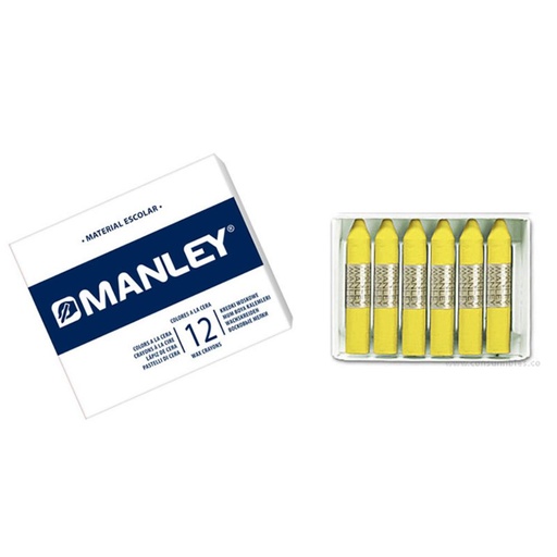 [630590] CERAS MANLEY Nº3 AMARILLO PERMANENTE— ESTUCHE 12 UNICOLOR · CERA BLANDA · TRAZO SUAVE Y CUBRIENTE · IDEALES PARA ESCUELA Y BELLAS ARTES