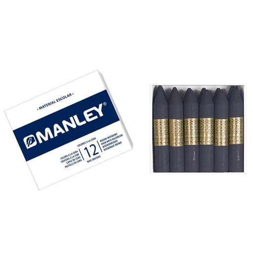 [630605] CERAS MANLEY Nº30 NEGRO— ESTUCHE 12 UNICOLOR · CERA BLANDA · TRAZO SUAVE Y CUBRIENTE · IDEALES PARA ESCUELA Y BELLAS ARTES