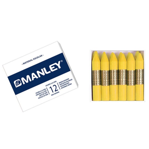 [630820] CERAS MANLEY Nº4 AMARILLO CLARO— ESTUCHE 12 UNICOLOR · CERA BLANDA · TRAZO SUAVE Y CUBRIENTE · IDEALES PARA ESCUELA Y BELLAS ARTES