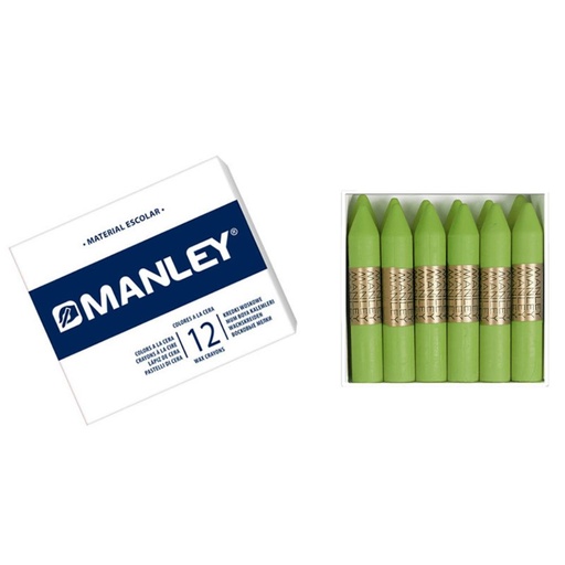 [630845] CERAS MANLEY Nº47 VERDE AMARILLO CLARO— ESTUCHE 12 UNICOLOR · CERA BLANDA · TRAZO SUAVE Y CUBRIENTE · IDEALES PARA ESCUELA Y BELLAS ARTES