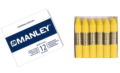 [825786] CERAS MANLEY Nº4 AMARILLO— ESTUCHE 12 UNICOLOR · CERA BLANDA · TRAZO SUAVE Y CUBRIENTE · IDEALES PARA ESCUELA Y BELLAS ARTES