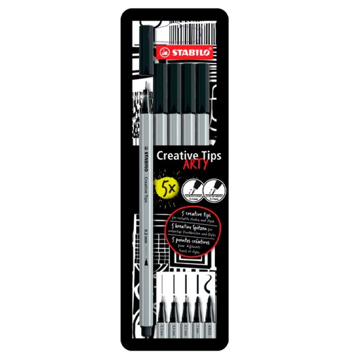 [119660] ROTULADOR STABILO ARTY LINE CREATIVE TIPS – ROTULADOR NEGRO – SET 5 PUNTAS DIFERENTES – CAJA DE 5 UNIDADES