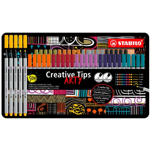 [119663] ROTULADOR STABILO CREATIVE TIPS ESTUCHE METÁLICO 50 ROTULADORES MULTICOLOR