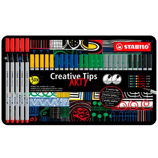 [119662] ROTULADOR STABILO CREATIVE TIPS ARTY LINECLASSIC – ESTUCHE 30 ROTULADORES – 5 PUNTAS CALIBRADAS POR COLOR