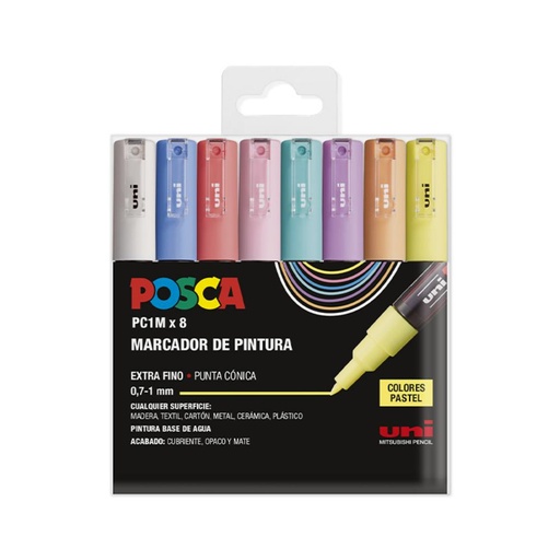 [119748] ROTULADOR UNI POSCA PC-1M MARCADOR DE PINTURA PUNTA EXTRAFINA 0,7 MM BLISTER 8 COLORES PASTEL