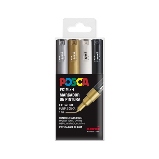 [119750] ROTULADOR UNI POSCA PC-1M/4C MARCADOR DE PINTURA PUNTA EXTRAFINA 1 MM ESTUCHE GSWB 4 COLORES SURTIDOS