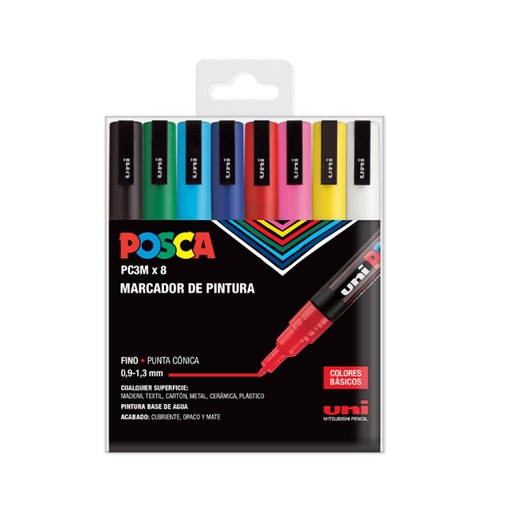 [122030] ROTULADOR POSCA PC-3M/4C ESTUCHE 8 COLORES BÁSICOS