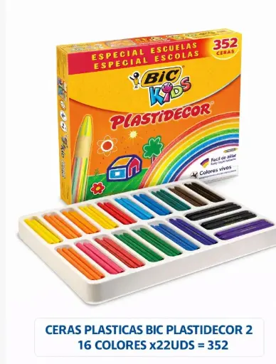 [649818] CERAS PLÁSTICAS BIC PLASTIDECOR KIDS 16 COLORES x22UDS = 352