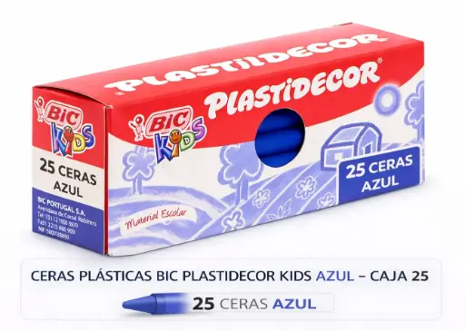 [649827] CERAS PLÁSTICAS BIC PLASTIDECOR KIDS AZUL CAJA 25
