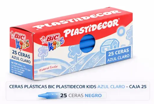 [649830] CERAS PLÁSTICAS BIC PLASTIDECOR KIDS AZUL CLARO CAJA 25